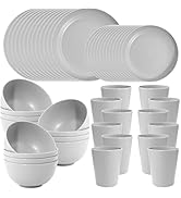 LIYH 48pcs Wheat Straw Dinnerware Set,Plates and Bowls Set,Camping Dish Set for 12, Plastic Dinne...