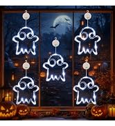 LOLStar Halloween Decorations, 5 Pack Halloween Ghost Window Lights | Battery Operated LED Hallow...