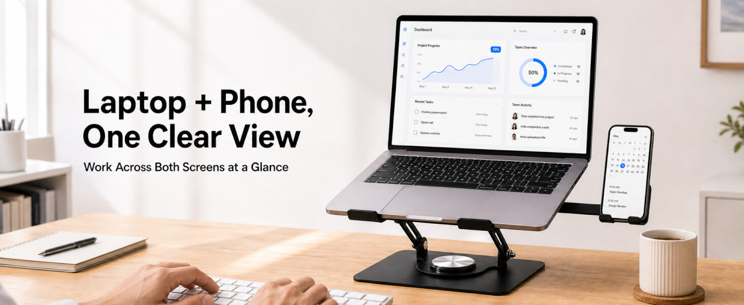 laptop stand with phone holder