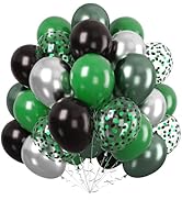 Paready Green and Black Balloons Set, 60Pcs Metallic Green Silver Graduation Balloons,12 Inch Bla...