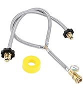 Lemfema Y Type Splitter Propane Tank Converter Adapter Hose with Gauge, Stainless Braided Propane...