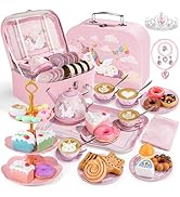 iAOVUEBY Tea Party Set for Little Girls, 49PCS Princess Tea Time Toys Including Teaset Dessert Ca...