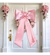Bensbl Large Pink Decorative Bow for Room Decor, 36x24 Inch Satin Ribbon, 3D Pre-Tied Wall Hangin...