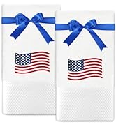 JarThenaAMCS 2 Pcs Patriotic Hand Towels American Flag Embroidered Bathroom Towel with Ribbon 4th...
