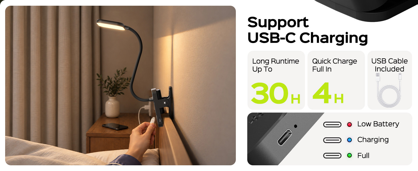 Rechargeable Clip on Light for Bed