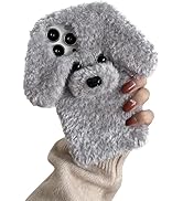 SGVAHY Furry Case for iPhone 15 Cute Teddy Gray Fur Fluffy Soft Warm Plush Fuzzy with Bling Glitt...