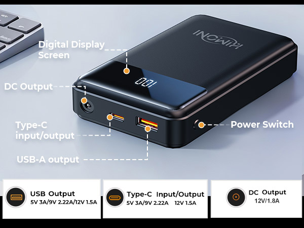 12V/5V 20000mAh Heated jacket Battery Pack, Compatible with ORORO and Venustas, Power Bank