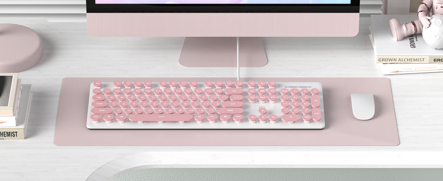 Quiet Wired Retro Pink Typewriter Keyboard