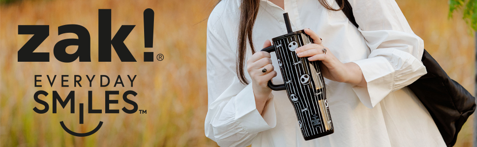 Stainless steel straw tumbler featurinng Disney Tim Burton's The Nightmare Before Christmas