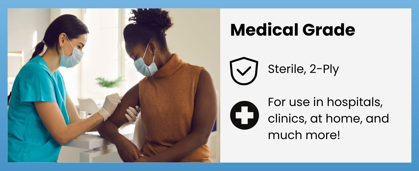Sterile 2-ply medical grade for hospitals clinics and at home