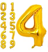 PIGETALE 40 Inch Gold Large Numbers Balloons 0-9 Giant Jumbo Number 4 Digit 4 Helium Balloons, Bi...