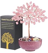 Handcrafted Rose Quartz Abundance Tree with Ceramic Base,5 Inch Natural Crystal Feng Shui Bonsai ...