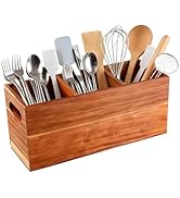Velicber Wooden Utensil Holder for Kitchen Counter, 12'' Extra Large Acacia Kitchen Utensil Holde...