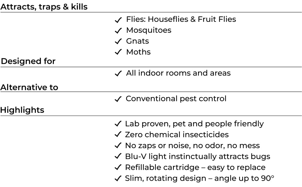 Attracts, traps, and kills: houseflies, fruit flies, mosquitoes, gnats, moths