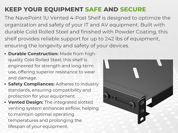 NavePoint 1U Vented 4-Post Shelf