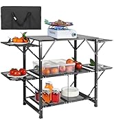 VEVOR Camping Kitchen Table, Aluminum Folding Portable Outdoor Cook Station with 4 Iron Side, 2 S...