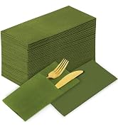 KAMMAK Matcha Green Napkins Disposable with Pocket Cloth Like Dinner Paper Napkins 100 Pack Folde...