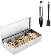 Stainless Steel Smoker Box for BBQ – Hinged Wood Chip Box with Clip & Brush for Gas, Charcoal, Pe...