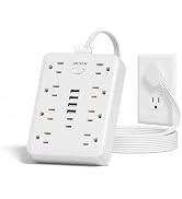 MCSCN Power Strip 15ft Cord 8 Outlet 6 USB Surge Protector Flat Plug White | 15FT 16AWG Cord, 8AC...