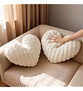 Vipxsa 2PCS Pink Heart Throw Pillows, 16 Inch Soft Fuzzy Faux Fur Heart-Shaped Pillows, Cute Deco...