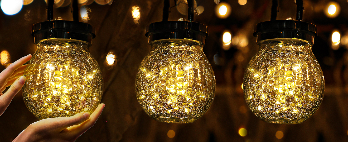 Heavy Crackle Glass Solar Lantern