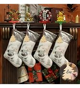 Dailyart 18 Inches White Christmas Stockings, 4 Pack Christmas Stockings with 4 DIY Name Tags, Xm...