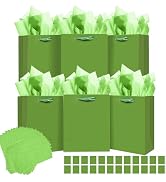 qiqee 24pcs Field Green Gift Bags with Tissue Paper for Wedding, Birthday, Party Supplies-7.9"x4....