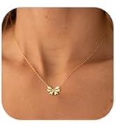 Thaivor Gold Necklace for Women Dainty Bow Necklace 14K Gold Plated Cute Choker Necklace Small Bo...