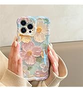 QLTYPRI Case for iPhone 11, Laser Colorful Retro Oil Painting Flower Pattern Cute Curly Wave Fram...