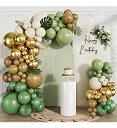 CVPARTYON Sage Green Balloon Arch Kit 120pcs Avocado Green Gold Brown Sand White Balloons Differe...