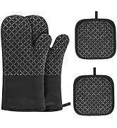 Sonhomay Oven Mitts and Pot Holders Set, Heat Resistant Kitchen Oven Silicone Mitts with Pot Hold...