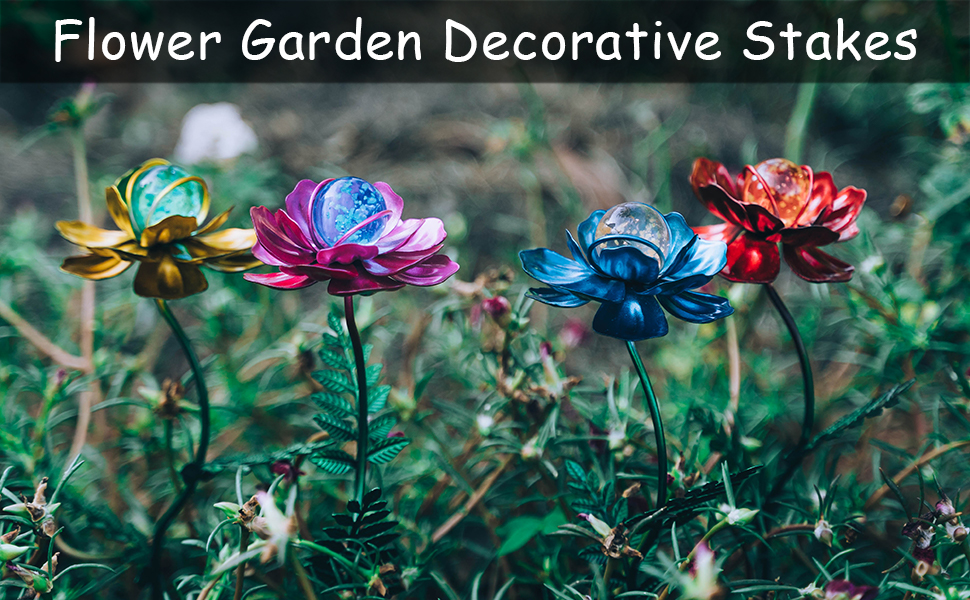 4 Packs Flower Garden Stakes Decor, Outdoor Waterproof Metal Flowers Stick