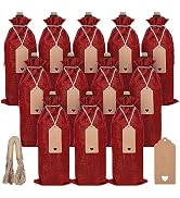 Sailup Burlap Wine Bags 12 Pcs Wine Bottle Gift Bags With Drawstrings Tags & Ropes for Christmas,...