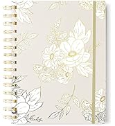 Gold Foil Floral Spiral Bullet Journal, 7x9 inch, Dot Grid
