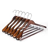 Luxury Wide Shoulder Wooden Hangers 6 Pack, with Locking Bar, Smooth Retro Finish Wood Suit Hange...