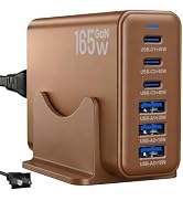 165W Charging Station, 6 Port Desktop Charger with 40W Fast Charging Brown | GaN fast charge 6 de...