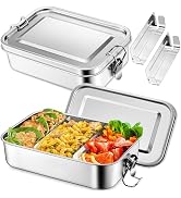 TeamFar Stainless Steel Bento Box, 2 Pack 47oz/1400ml Metal Lunch Box | with 3 Compartments, Larg...