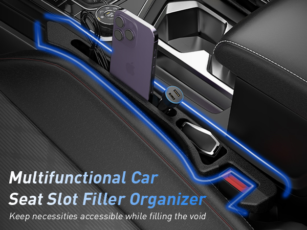 Soft leather grain multifunctional seat side gap filler with organizer & hook function