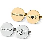 Personalized cufflinks for men, custom engraved cufflinks for groom, gold & silver wedding cuffli...