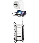 Toilet Paper Holder Stand Tissue Paper Roll Dispenser with Shelf for Bathroom Storage Holds Reser...