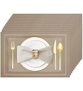 Uolr Placemats Set of 12 Washable& Wipeable Silver Placemats for Dining Table Kitchen Indoor Outd...