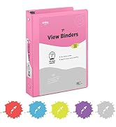 1 Inch 3 Ring Binder 1” Binder Pink Clear View Cover with 2 Inside Pockets, Colored School Suppli...