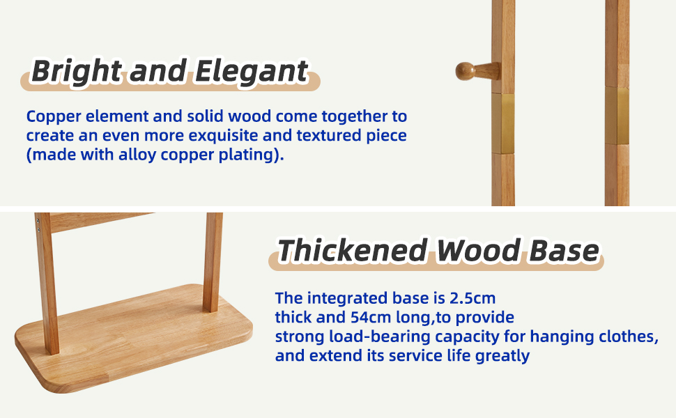 Freestanding coat rack is made of natural solid rubber wood with healthy paint