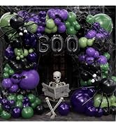 178Pcs Halloween Balloon Arch Kit – Double Stuffed Dark Purple & Dusty Olive Green with Black Lon...