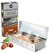 KITCHEN PERFECTION Smoker Box Filled with Oak Wood Chips -Top Grill Smoker Box,Adds Delicious Smo...