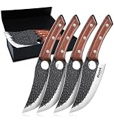 Huusk Viking Knives Set of 4, Japanese Butcher Knife Set for Meat Cutting, Hand Forged Boning Kni...