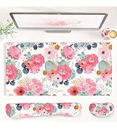 QiyI Leather Desk Mat Set, 4-in-1 Large Mouse Pad with Wrist Rest, Non-Slip Desk Pad + Keyboard W...