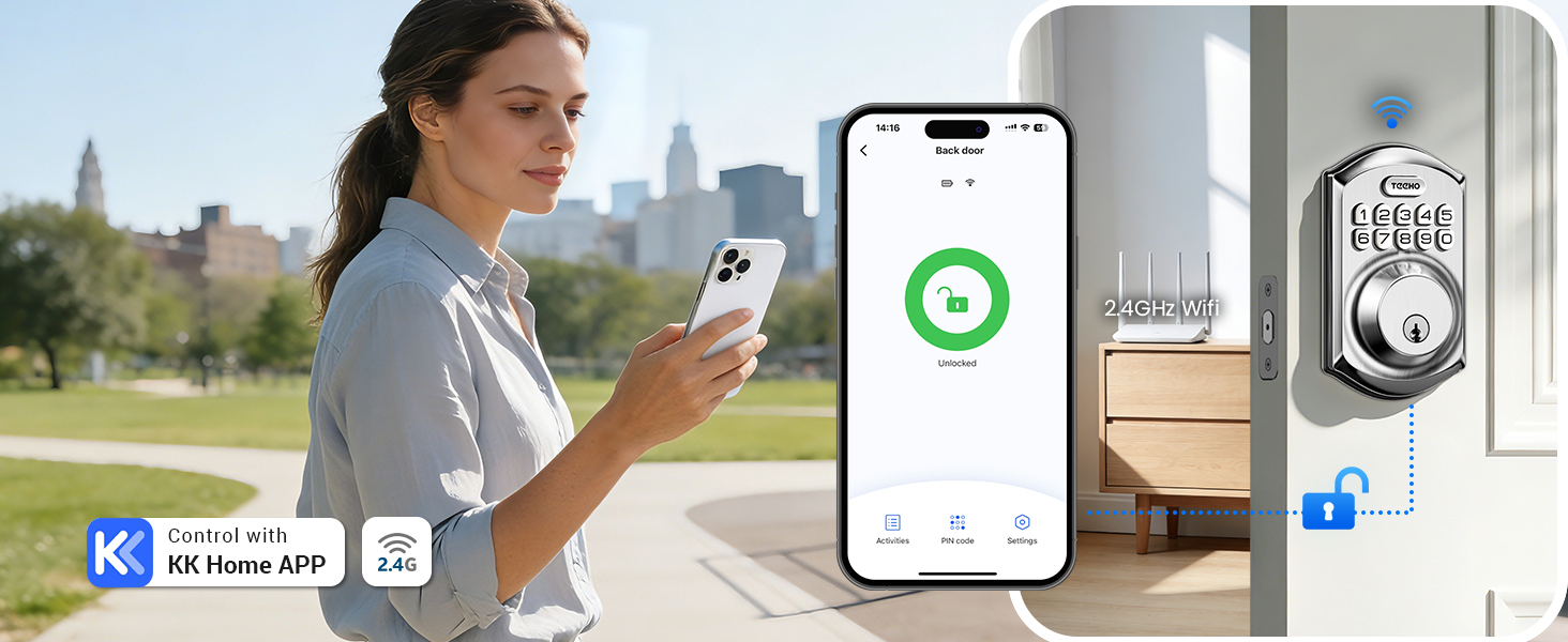 Built in 2.4GHz WiFi for remote app unlocking, stable connection
