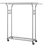 Simple Trending Heavy Duty Double Rod Clothes Rack Load 400 LBS, Metal Commercial Garment Rack, S...