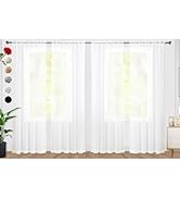 SpaceDresser Sheer White Curtains 4 Panels Rod Pocket Semi-Sheer Curtain 84 Inches Long Light Fil...